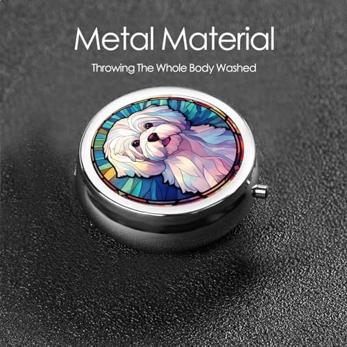 Maltese Dog Small Box for Pill,3 Compartment Pill Case Travel Medicine,Portable Pocket or Purse Pill Organizer Container Holder Hold Vitamins, Medication, Fish Oil Supplements