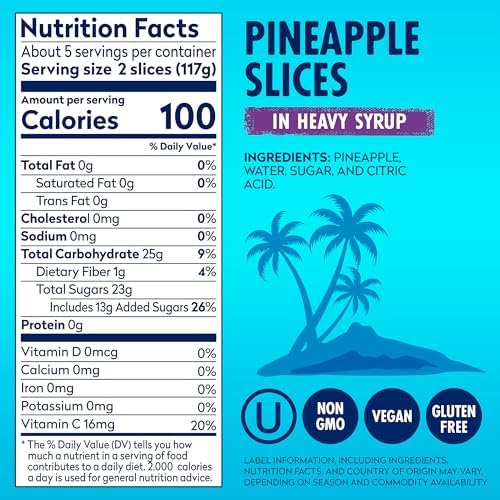 Dole Pineapple Slices in Heavy Syrup - Dole Canned Fruit - Rich Source of Vitamin C - 20 oz Cans - 12 Pack