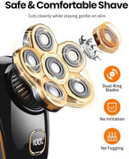 PRITECH Head Shavers for Bald Men, Type-C Charge Electric Razor with 6 Rotary Blades, Waterproof Shaving Grooming Kit, Turbo Speed & Precision Blades, LED Display & Detachable Blade Head(Black)
