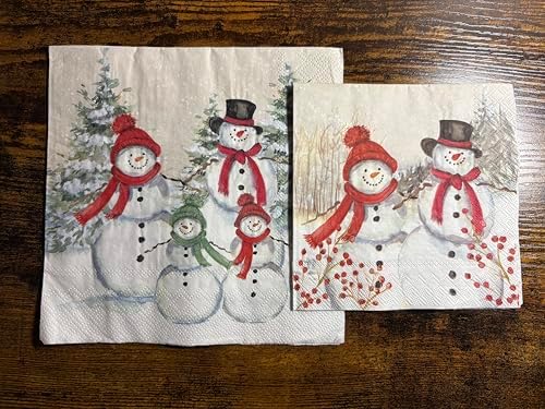 IHR Ideal Home Range Party Napkins Disposable 3-Ply Paper Lunch Napkin Pack, 6.5" x 6.5", Snowmen Family, 20-Count