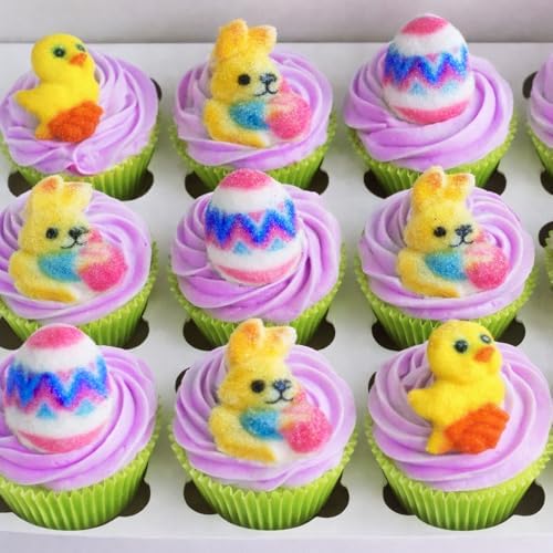 Mini Easter Animals Sugar Decoration Toppers - Bunnies, Chicks, & Eggs Edible Topper For Cakes, Cupcakes, Fruits, & More - 24ct