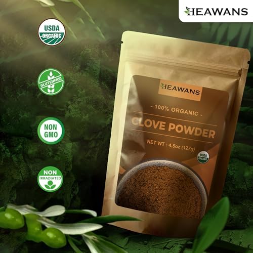 Heawans Organic Premium Grade Clove Ground, Food Grade Aluminium Foil Kraft Paper Pouch (4.5 OZ)