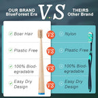 4 Pack Boar Bristle Bamboo Toothbrush, Premium Natural Toothbrushes for Adult, Plastic & Nylon Free, Biodegradable Organic Wooden Tooth Brushes