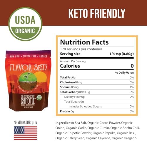 Organic Fajita Seasoning - Did Someone Say Chipotle by Flavor Seed, Carnivore & Keto Friendly Blend for Chili, Beef, Chicken, Seafood, Burrito & Enchilada, No Sugar, 5oz Resealable Pouch