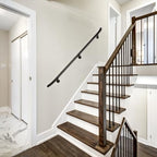 Complete Aluminum Handrail KIT for Indoor/Outdoor – Stylish Round Shape with Curved Ends. Includes Wall Mounts, Hardware, Ergonomic 1-3/8" Dia, ADA Returns (Black Textured, 3' Length)