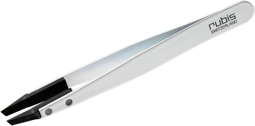 Rubis Classic Techno Stainless Steel Tweezers for Precise Eyebrows and Hair Removal Slanted Polymer Tips, 1KS105, White,Rubis Switzerland Swiss Made World Renowned Precision