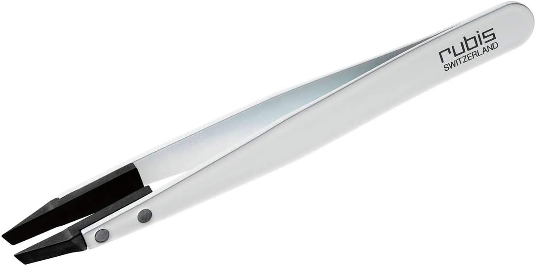 Rubis Classic Techno Stainless Steel Tweezers for Precise Eyebrows and Hair Removal Slanted Polymer Tips, 1KS105, White,Rubis Switzerland Swiss Made World Renowned Precision