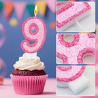 Pink Glitter Number Cake Candle, Sparkly Dual-Tone Pink Cake Topper for Decorative Display
