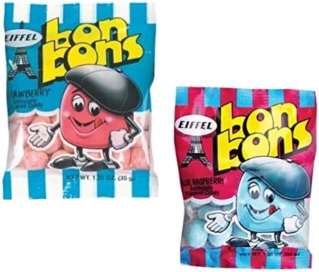 Eiffel Bon Bons 1.25oz 8 Bag Variety Snack Pack, French Candy (4 Strawberry, 4 Blue Raspberry)