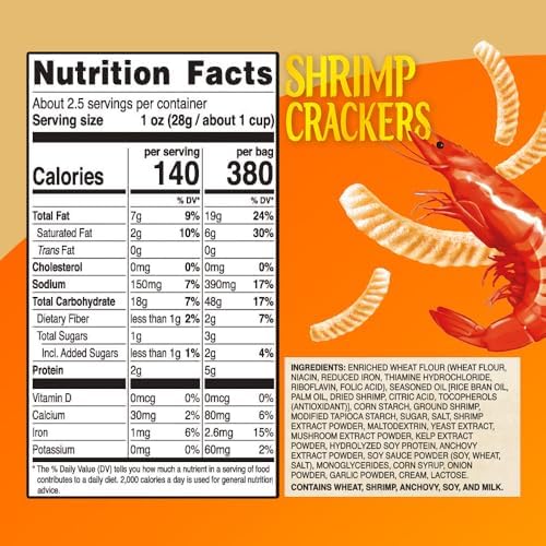 Nongshim Shrimp Crackers, Original Flavor, Crispy Baked Korean Snack, 2.6 oz Bags (Pack of 20) - PACKAGING MAY VARY