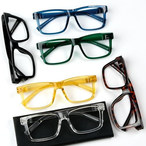 Eyekepper 6 Pack Metalless Reading Glasses with Screwless Spring Hinges Oversize Readers for Men +0.75