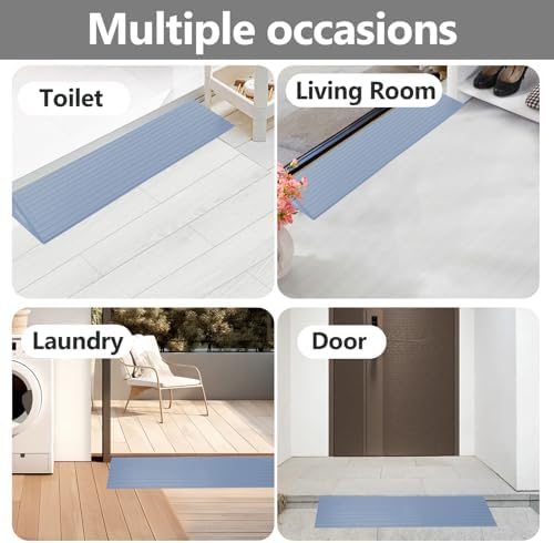 Threshold Ramp for Doorways 1" Rise- Odorless Indoor Entry Ramp- Non-Slip& Cuttable Handicap Ramp for Wheelchairs, Robot Vacuum Cleaners, Scooters, Strollers- Fog Blue- 1″Rise (31.5″×7.1″) with Lip