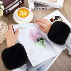 SATINIOR 3 Pairs Faux Fur Short Wrist Cuff Winter Fuzzy Wrist Cuff Warmers for Women Girls Favors