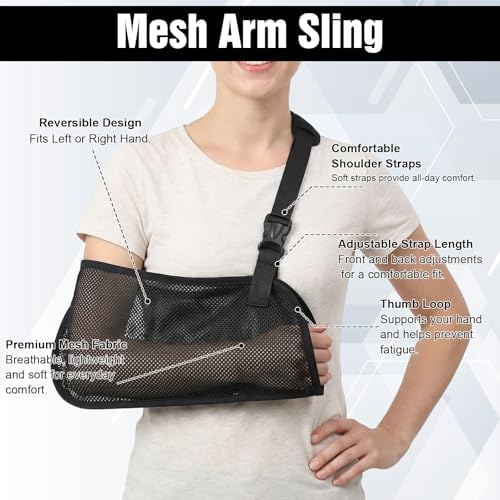Sibba Mesh Arm Shoulder Sling Breathable Medical Shoulder Immobilizer for Injury Torn Rotator Cuff Adjustable Arm Brace for Shower Universal Fit for Dislocated Strain Left or Right Arms Men & Women