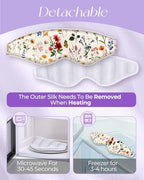 Silk Weighted Eye Mask - Microwave Eye Mask Heat and Cold Warm Compress for Sleeping Dry Eyes Pillow Soft Smooth Lavender Mulberry Silk Sleep Mask for Women Wife Mom - Flower