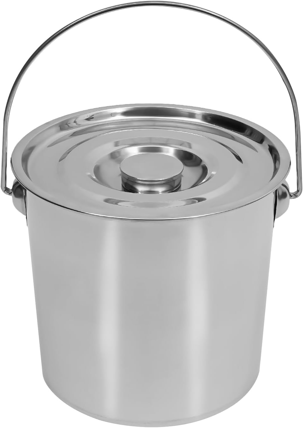 3 Gallon Stainless Steel Bucket with Hanging Lid, Food Grade 304 Metal Pail for Storage, Commercial Kitchen, Pet Food, Cleaning - 1.6mm Thick, Mirror Finish (3 Gal)