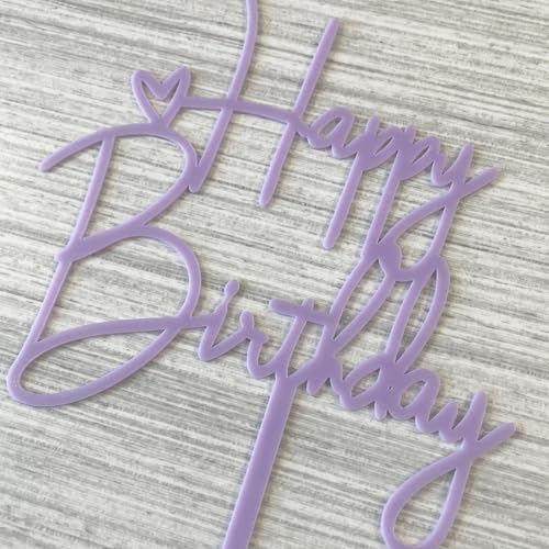 JIEEIN Happy Birthday Cake Topper for Birthday Party Decoration - Purple Acrylic