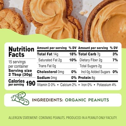 Once Again Organic Crunchy Peanut Butter No Sugar Added - Single Ingredient, Unsalted, Natural Peanut Butter No Palm Oil - Glass Jar, Non-GMO, Gluten Free - Chunky, Unsweetened - 6 Jars, 16 oz