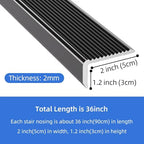 3-Pack Metal Stair Nosing Edge Trim, 36in x 2 in x 1.2in, Aluminum Stair Edge Protector Non-Slip for Indoor Outdoor, Black