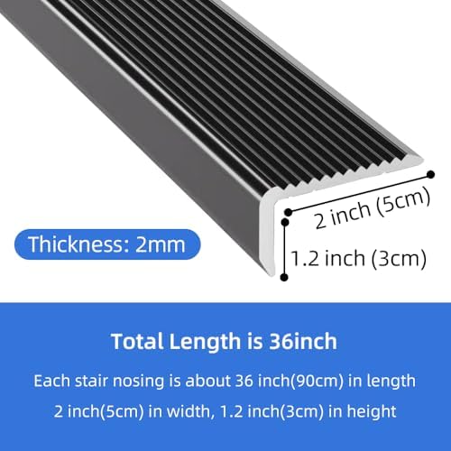 3-Pack Metal Stair Nosing Edge Trim, 36in x 2 in x 1.2in, Aluminum Stair Edge Protector Non-Slip for Indoor Outdoor, Black