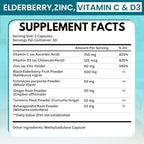 Elderberry Immune Support Supplement 8-in-1 Formula with Echinacea, Vitamin C & Zinc, Vitamin D 5000 IU, Turmeric, Ginger, Ashwagandha – 60 Capsules