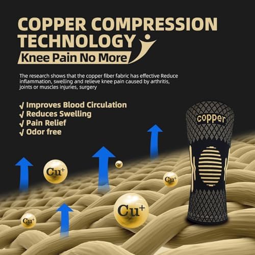 Lusenone Copper Knee Braces for Knee Pain Women & Men - Best Knee Compression Sleeve for Arthritis, ACL, Meniscus Tear, Joint Pain Relief, Best knee Support for Running,Weightlifting,Working Out