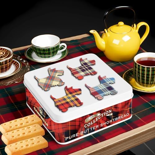 Campbells Shortbread Fingers Tartan Scottie Dogs Tin 3.2oz (90g) - Pure Butter Scottish Shortbread Cookies from Scotland, Crumbly Butter Fingers, British Tea Biscuits & Snacks, Scottish Treat Gift Tin