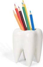 ComSaf Ceramic Pen Holder, Tooth Shaped Pen Holder for Desk, Cute Pencil Pot White Accessories Desk Organizers for Office, School, Home，Pack of 1
