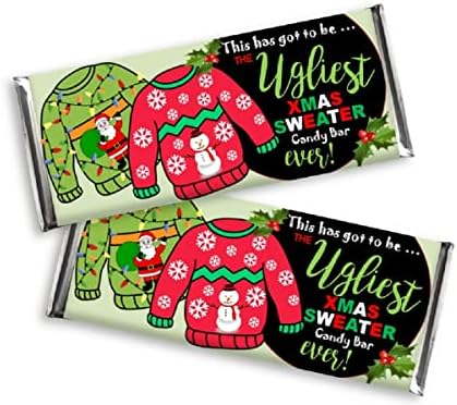 Christmas Candy Bar Wrappers-Personalized Wrappers for Chocolate Bar Favors-Ugly Christmas Xmas Sweater Party-Christmas Holiday Party-Office-Stocking Stuffers (Set of 12) Chocolate Not Included