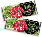 Christmas Candy Bar Wrappers-Personalized Wrappers for Chocolate Bar Favors-Ugly Christmas Xmas Sweater Party-Christmas Holiday Party-Office-Stocking Stuffers (Set of 12) Chocolate Not Included