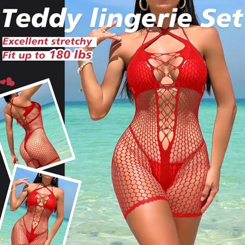 Sexy Lingerie for Women Naughty Fishnet Lingerie Set Bodysuit Outfits Erotic Sheer Mesh Teddies