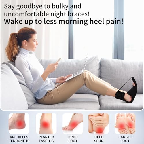 Plantar Fasciitis Night Splint with Arch Support - Adjustable & Comfortable Foot Brace for Achilles Tendonitis, Heel Spur, and Foot Drop Pain Relief - Fits Both Day & Night Use (Black)