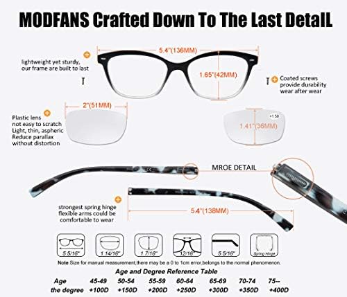 MODFANS Women Reading Glasses 1.0 4 Pair Stylish Ladies Readers with Comfort Spring Hinge Pattern Design Pouch Included