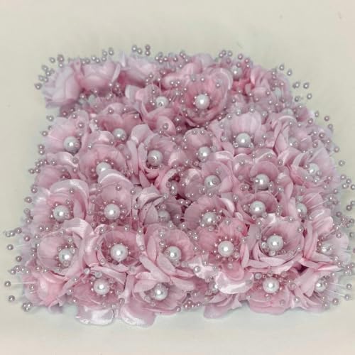 JenlyFavors Organza and Satin Flower with Pearl Spray Pink(72 Flowers)
