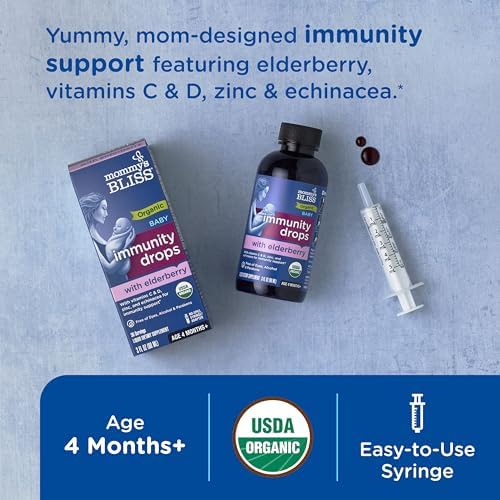Mommy's Bliss Organic Baby Elderberry Drops, Immune Support with Vitamins, Prebiotics, Zinc & Organic Echinacea, Age 4 Months +, 3 Fl Oz (36 Servings)