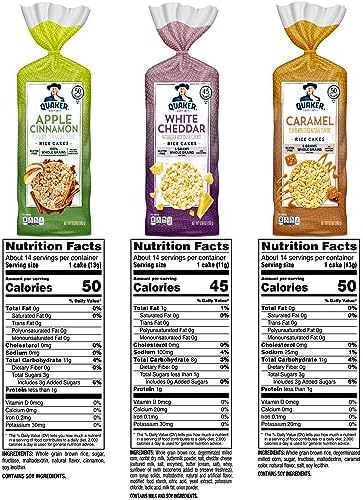 Quaker Large Rice Cakes, Gluten Free, 3 Flavor Variety Pack, 6 Count