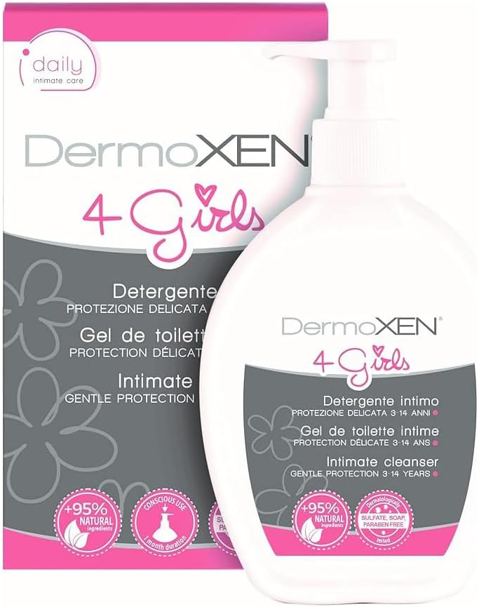 DERMOXEN 4 GIRLS Intimate Pediatric Cleanser for Children 2-13 Years. Gentle Intimate Soap against Itching and Redness. Without Sles, Parabens, Allergens. 200 ml