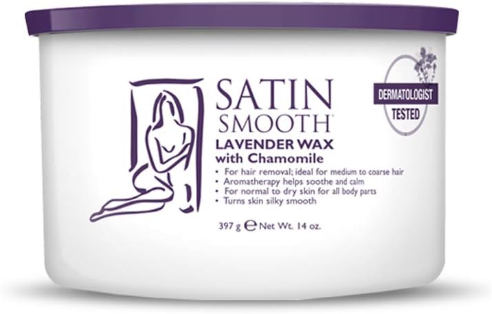 Satin Smooth Lavender Wax with Chamomile, Facial and Full Body Hair Removal Wax, Soothes and Calms, Ideal for Sensitive Skin, Waxing Kit, 14oz, 1-pack
