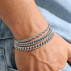 Stainless Steel Bracelets for Men, Gold/Silver Mens Chain Bracelet 7.5/8.3/9 Inches Mens Stainless Steel Cuban Link Bracelets Set 3Pcs (Include Card)