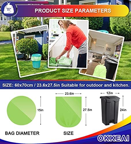 OKKEAI 30L Trash Bags 8 Gallon Medium Garbage Bags Thicker 0.98 MIL Trash Can Liners Bags Wastebasket Liners for Kitchen,Office, Lawn,Garden, Patio,60 Count (Fits 7 8 9 10 Gallon Bins)