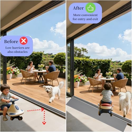 1" Rise Threshold Ramps for Doorways, Rubber Wheelchairs Ramps for Home, Self-Adhesive Door Ramp, 35.5" Wide Trimable Transition Strip, Suitable for Thresholds and Curbs.(Grey, 1" Rise)
