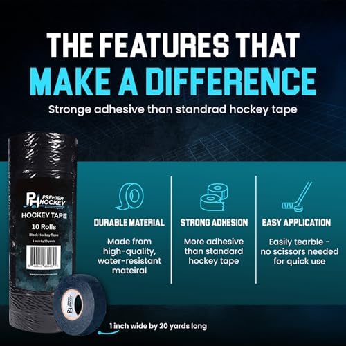 Premier Sports – 10-Pack Hockey Tape – Cloth Stick Tape & Clear Shin Pad Tape – Strong Grip & Durable Adhesive – Multipurpose Hockey Tape – Pro Grade