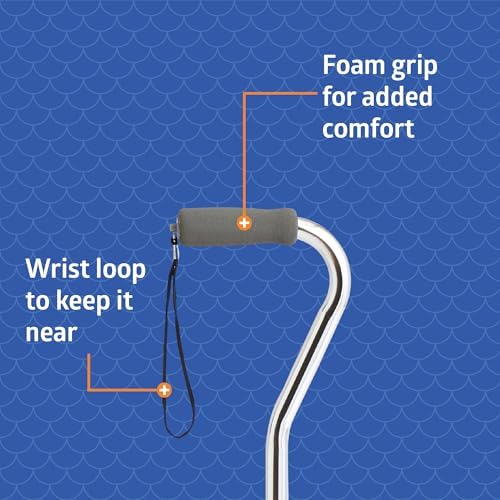 Medline Aluminum-Chrome Offset Walking Cane, Adjusts 29–38” & Supports Up to 300 Lbs. — Mobility Aid Provides Balance for Seniors & Adults