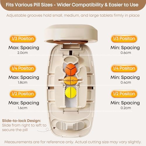 Pill Cutter Splitter for Small & Large Pills – Adjustable Tablet Cutter Divider (1/2, 1/3, 1/4) | Easy Accurate Pill Splitter, Safe Hidden Blade, for Seniors, Pets, Vitamins & Daily Medication
