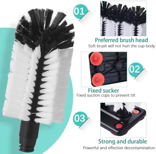 Havawish 2 Pack Water Bottle Cleaning Brush with Suction Base, 3 Head Bristle Bar Glass Washer for Sink, Cup Washer Brush Cleaner for Bar Beer Cup, Wine Glass(7.3 x 3.7 x 7.5)