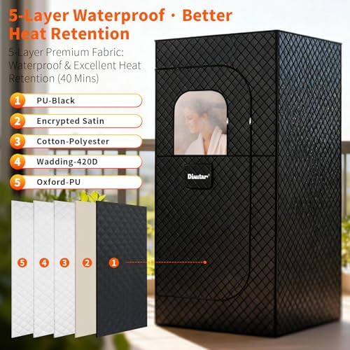 Sauna Box - Portable Sauna for Home with Upgraded 3L 1500W Steamer, Folding Chair and Non-Slip Mat for Relaxation Spa, 5-Layer Waterproof and Insulated Steam Tent, 3x3x6ft, Larger (Black)