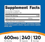 Nutricost Alpha Lipoic Acid 600mg Per Serving, 240 Capsules - Gluten Free, Vegetarian Capsules, Soy Free & Non-GMO
