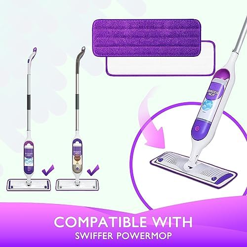 Reusable Power Mop Refill Pads for Swiffer Power Mop Starter Kit - Swifter Powermop Pads Refills - Multi-Surface & Wood Mopping Pad Refill for Floor Cleaning - Washable Microfiber Pad, 2 Pack