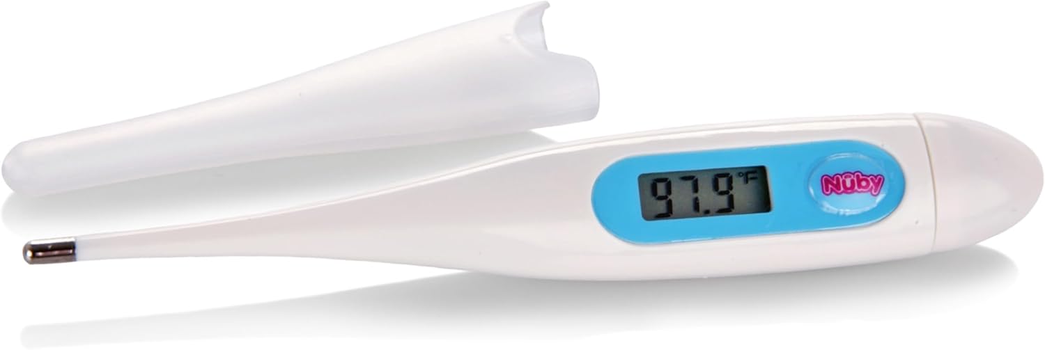 Nuby Digital Thermometer - Accurate Oral, Underarm & Rectal Use Thermometer with Hygienic Cover