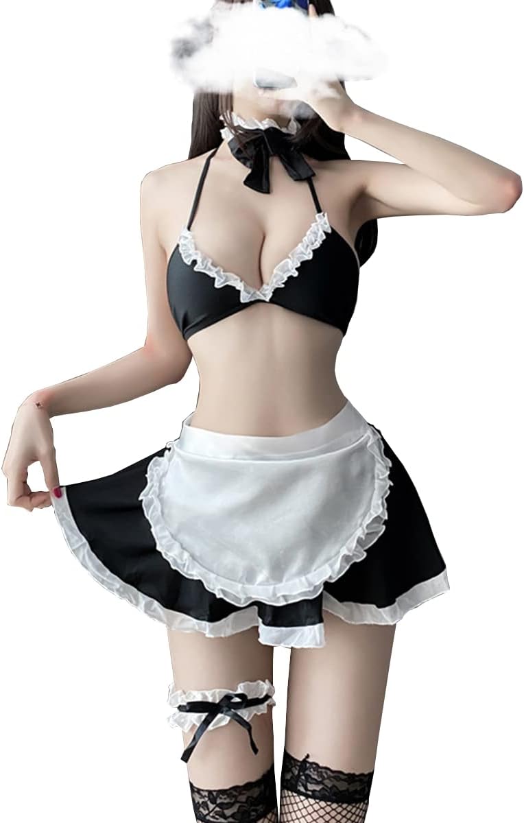 SNOMYRS Sexy Maid Outfit French Lace Anime Cosplay Lingerie Maid Costume Roleplay Dress Mini Bikini Set Naughty Apron